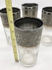 4 Vtg MCM Queen’s Lusterware Silver Ombré Grape Leaf Embossed Highball Glasses