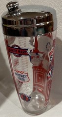 Vtg MCM Glass 10” Cocktail Shaker Drink Mixer 6 Drink Recipes Chrome Lid