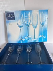 Mikasa Cheers Clear Mix Set of Etched Glass Glasses Fluted Champagne in box