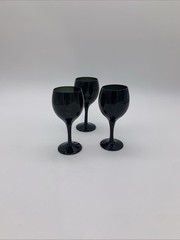 Set Of 3 Black Transparent Green Vtg. Cordial After Dinner Stemware Glasses 2 Oz