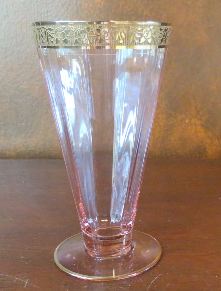 Tiffin Rambler Rose Pink #14188 Stem Gold Encrusted 6” Iced Tea Tumbler(s)