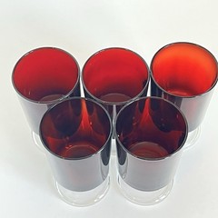 Ruby Red Luminarc With Clear Stem Set Of 5 Wine Juice Glass 4.5” Tall