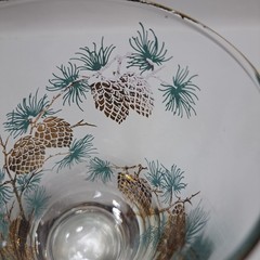 Libbey Turquoise Pine Cone Vintage 1960S Drinking Glass Clear Gold Trim