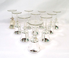 Antique Vintage Mercury Glass Silver Nitrate Cordial Set of 10 Mirror Stemware