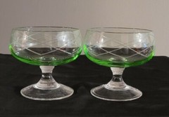 (6) Hand Crafted Etched Crystal Dessert/Cocktail Glasses-Blue/Green/Pink/Yellow