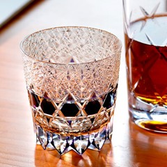 Edo Kiriko Hand Cut To Clear Star Crystal Whiskey Glasses Purple 12oz Drinkware