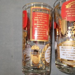 6 Vtg 1960s Jeannette Glass Cocktail Recipe Decal 5.5″t Hiball Tumbler Gold Red