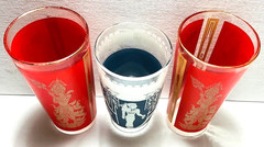Vintage Thai Goddess/Egyptian Motif Tumbler Glasses 3pc. Set