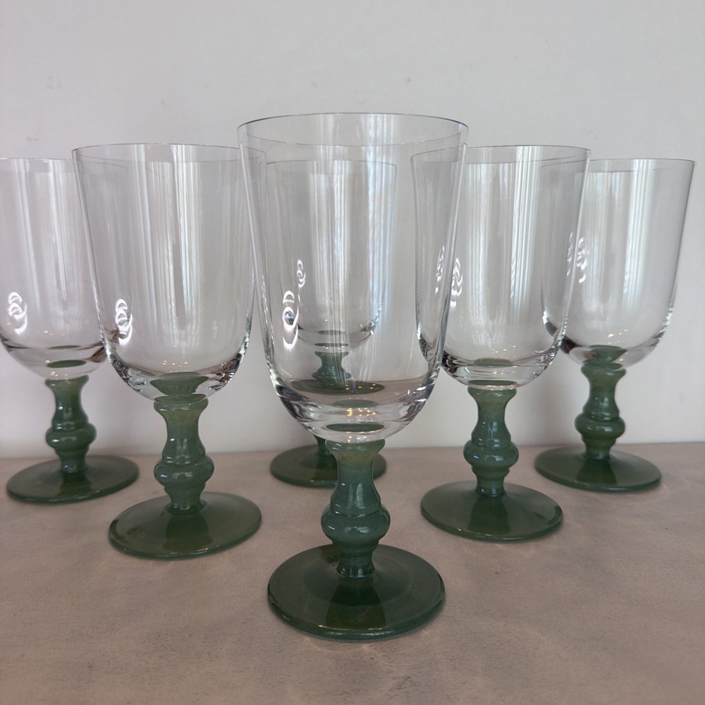 (6) Vintage Isabelle Green Iced Tea Goblets Glasses VILLEROY & BOCH Jade Stamped