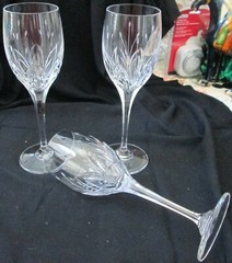 Three (3) Cut, Etched, & Polished 9 1/8″ High Quality, Heavy Crystal Stems