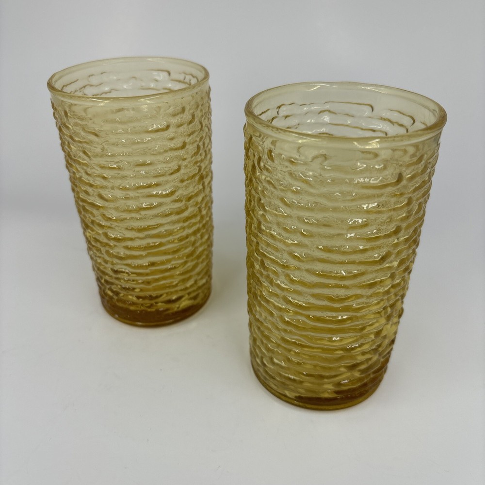 VTG Anchor Hocking Soreno Amber Gold 12oz Glasses 2 Piece Set 5″ Juice Water