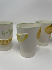 MCM 1961 Ceramic Fruit Theme Tumblers Set of 6 with Green Rim, Glossy Finish