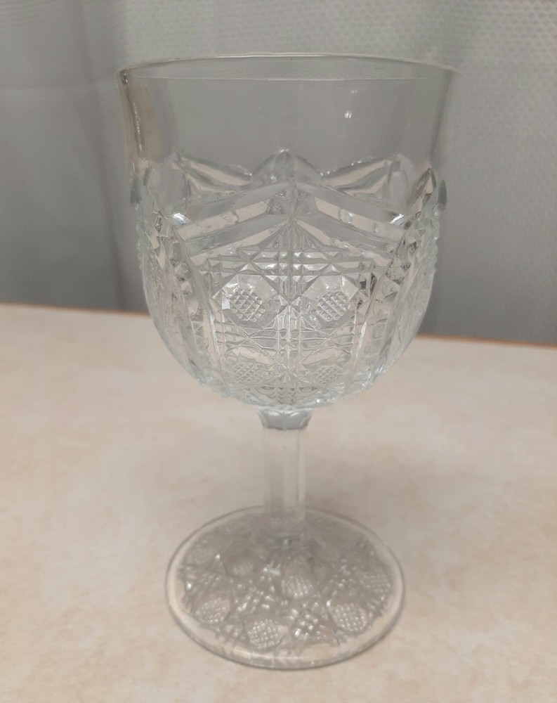 EAPG Pittsburgh Daisy, Cane & Button Clear Glass Goblet Stemware 5 3/4 in. Tall