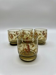 4 Anchor Hocking Triguba Tawny/Golden Wheat Juice Glasses 10 oz.