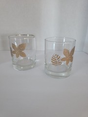 Libbey Style Gold Leaves Old Fashioned Glassware Cocktail Rocks Glasses 2PC