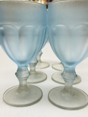 6 Pcs Vintage Libbey Duratuff Gilbratar Goblet Sundae Tea Glasses Frosted Blue