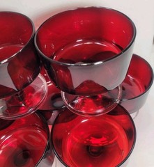 Vintage 1970s Luminarc Cavalier Suede Ruby Red Champagne/Dessert Cups Set of 7