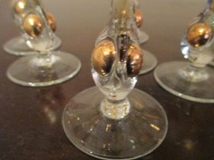 Lot Of 7 – Czech Jozef Josef Stanik Amber Cordial Glass Goblet Gold Ball 4 3/4″