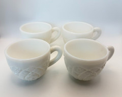 Set of 4 Vintage McKee Punch Cups White Pressed Concord Milk Glass Floral USA