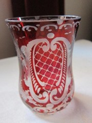 Rare Antique Bohemian Ruby Glass Beaker – Stag & Heron, Heavy Crystal, c.1890