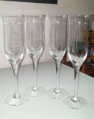 Vtg Crystal Stemmed Champagne Rippled Flute/ Set of 4