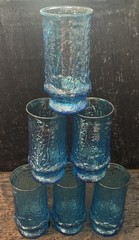 Vintage Anchor Hocking Rainflower Laser Blue Tumbler Glasses, Set of 15 Cups