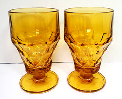 Vintage Anchor Hocking Georgian Amber Topaz Stemmed Ice Tea Glasses Set of 2