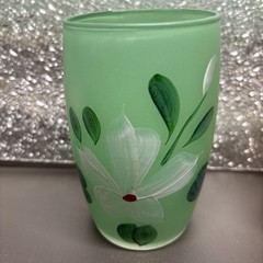 4 Tumblers Gay Fad Bartlett Collins Glasses Hand Painted Flowers Frosted