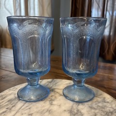 2pc VTG 70s Fostoria Woodland Blue Footed Iced Tea Goblets Frost Tetard