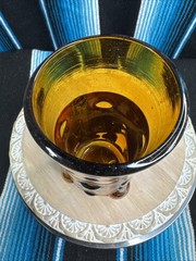 VTG MCM Felipe Derflingher Caged Art Glass Brutalist Highball Tumbler Amber-Rare