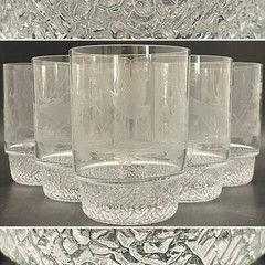 Wildlife Geese & Deer Etched Crystal Lowball Tumblers 6pc Set c1980s Germany 4″t
