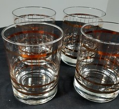 MCM Culver Set 4 Devon Gold Vertical Stripe Double Rocks Glasses Excellent