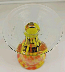 Vintage Venetian Hand Blown Glass Goblet Yellow & Orange Splatter Design 7.5″