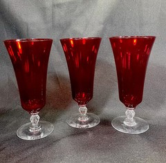 Set of 3 Parma Ruby by MORGANTOWN Ruby Red Glass Ice Tea Tumblers Glasses Stem