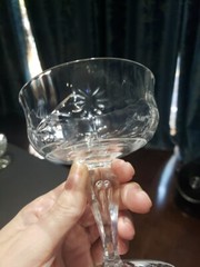 (4) Champagne Sherbet Glasses, facet bubble stem cut glass Floral «Rock Crystal»