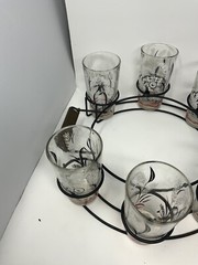 Vintage Farm Scene Glass Tumbler Set of 6 with Vintage Carrier