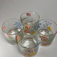 Dorothy Thorpe Hand Painted Poppy Daffodil Spring Flowers Floral Glasses 10 oz