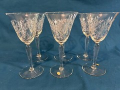 Vintage Etched Crystal Goblets Leaves And Flowers Stemmed 8 1/4” Mint