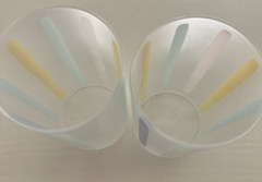 Set Of 2 Nieman Marcus Pastel Stripes Frosted Tumbler Glasses MCM Rare