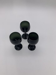 Set Of 3 Black Transparent Green Vtg. Cordial After Dinner Stemware Glasses 2 Oz