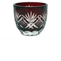 Red Edo Kiriko Glass Cup Small Shot Glasses For Sake Handmade Cased Glass 1.5oz