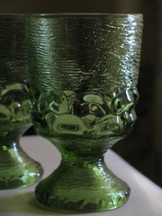 4) Brockway MONTEREY GREEN Avocado Glass WINE or JUICE GOBLETS 4-3/4″ RARE EXC