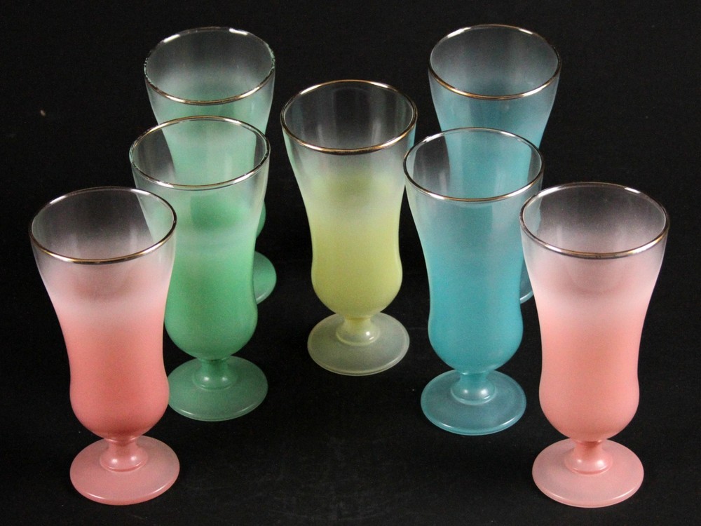 Set/7 Blendo Multicolor Cocktail / Parfait Stemmed Glasses Pink GREEN Turquoise