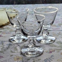Libbey Interlude Clove Stem Spiral Cut Liquor Cocktail Glasses 4″ Set of 3 RARE