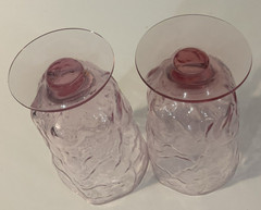 2 Crinkled Pink Glasses Morgantown Seneca Driftwood 12 oz Footed Tumblers VTG