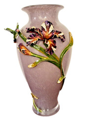 Enameled Bronze Swarovski Crystals Vase Austria Flowers Bird New Box R3