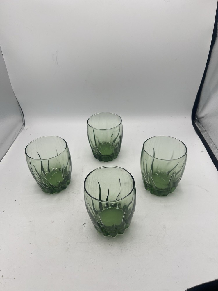 Anchor Hocking Central Park Ivy Green Old Fashioned Glasses Swirl Set Of 4