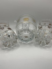 Vintage Pasabahce Frosted Glass With Gold Leaves Ice Bucket And 4 Rocks Glasses
