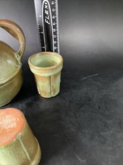 Frankoma ADA CLAY Prairie Green Guernsey Pitcher + 5-3oz Juice Tumbler Set EUC