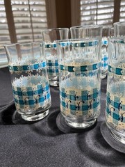 Vintage Set of 12 drinking glasses in the classic Blue Gingham Lace pattern